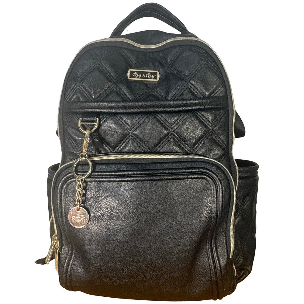 Itzy Ritzy Boss Diaper Bag Backpack Black Quilted Vegan Leather - Picture 3 of 13